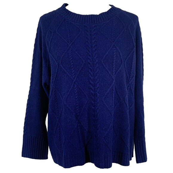 Scott & Scott London Womens Sweater L Blue Wool Cashmere Diamond Cable Boxy Fit - Picture 1 of 7
